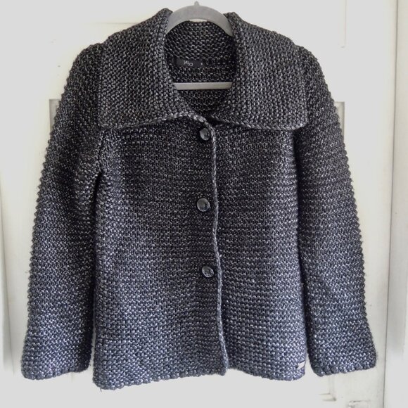 Yera Chunky Black & Silver Metalic Cardigan S - Picture 1 of 7